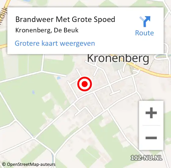 Locatie op kaart van de 112 melding: Brandweer Met Grote Spoed Naar Kronenberg, De Beuk op 17 december 2022 12:14
