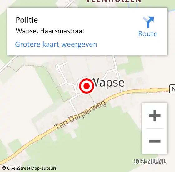 Locatie op kaart van de 112 melding: Politie Wapse, Haarsmastraat op 17 december 2022 12:17