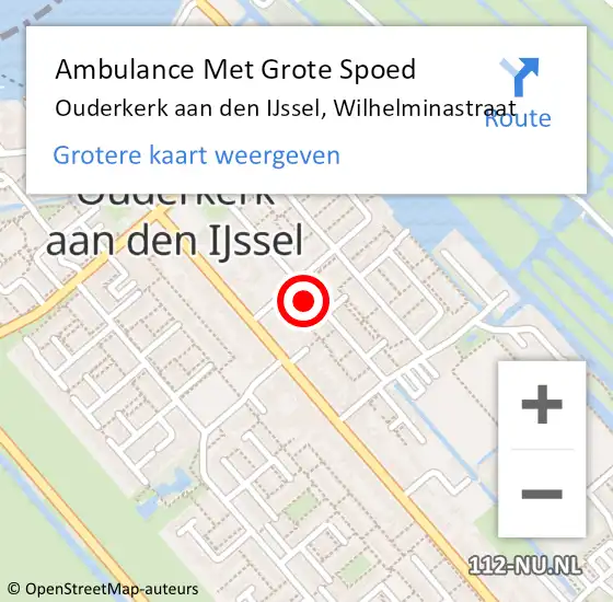 Locatie op kaart van de 112 melding: Ambulance Met Grote Spoed Naar Ouderkerk aan den IJssel, Wilhelminastraat op 17 december 2022 12:17