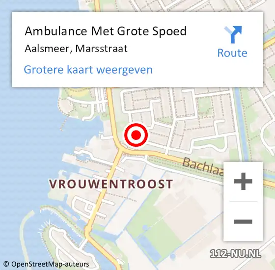 Locatie op kaart van de 112 melding: Ambulance Met Grote Spoed Naar Aalsmeer, Marsstraat op 17 december 2022 12:27