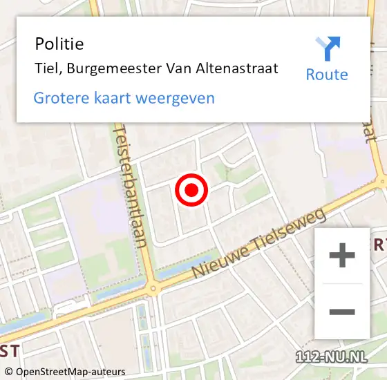 Locatie op kaart van de 112 melding: Politie Tiel, Burgemeester Van Altenastraat op 17 december 2022 13:30