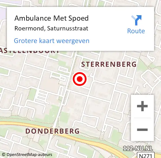 Locatie op kaart van de 112 melding: Ambulance Met Spoed Naar Roermond, Saturnusstraat op 17 december 2022 13:31