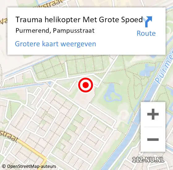 Locatie op kaart van de 112 melding: Trauma helikopter Met Grote Spoed Naar Purmerend, Pampusstraat op 17 december 2022 14:39