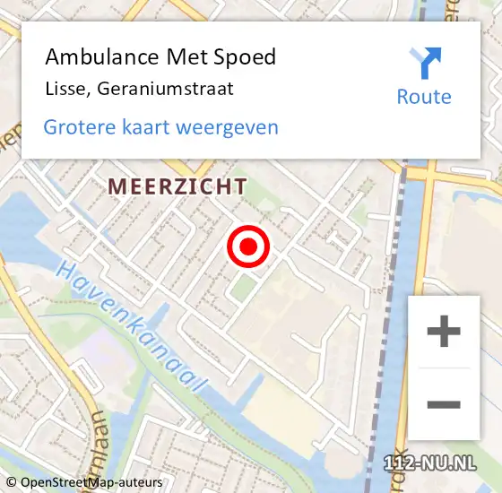 Locatie op kaart van de 112 melding: Ambulance Met Spoed Naar Lisse, Geraniumstraat op 17 december 2022 14:46