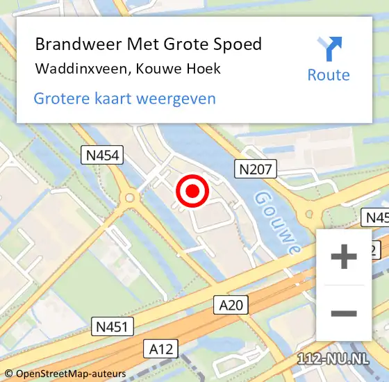 Locatie op kaart van de 112 melding: Brandweer Met Grote Spoed Naar Waddinxveen, Kouwe Hoek op 17 december 2022 15:04