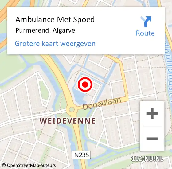 Locatie op kaart van de 112 melding: Ambulance Met Spoed Naar Purmerend, Algarve op 17 december 2022 15:17