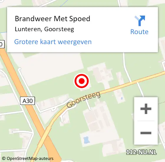 Locatie op kaart van de 112 melding: Brandweer Met Spoed Naar Lunteren, Goorsteeg op 17 december 2022 15:20