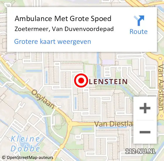 Locatie op kaart van de 112 melding: Ambulance Met Grote Spoed Naar Zoetermeer, Van Duvenvoordepad op 17 december 2022 15:31