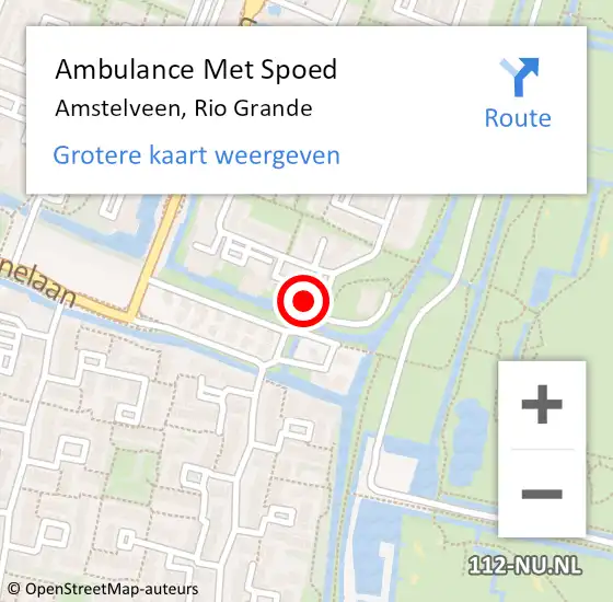 Locatie op kaart van de 112 melding: Ambulance Met Spoed Naar Amstelveen, Rio Grande op 17 december 2022 15:45