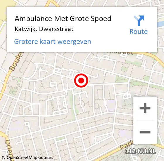 Locatie op kaart van de 112 melding: Ambulance Met Grote Spoed Naar Katwijk, Dwarsstraat op 17 december 2022 16:15