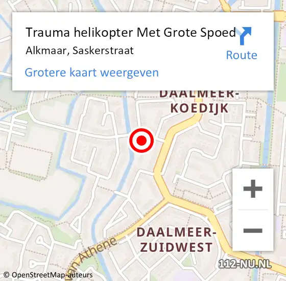 Locatie op kaart van de 112 melding: Trauma helikopter Met Grote Spoed Naar Alkmaar, Saskerstraat op 17 december 2022 16:28