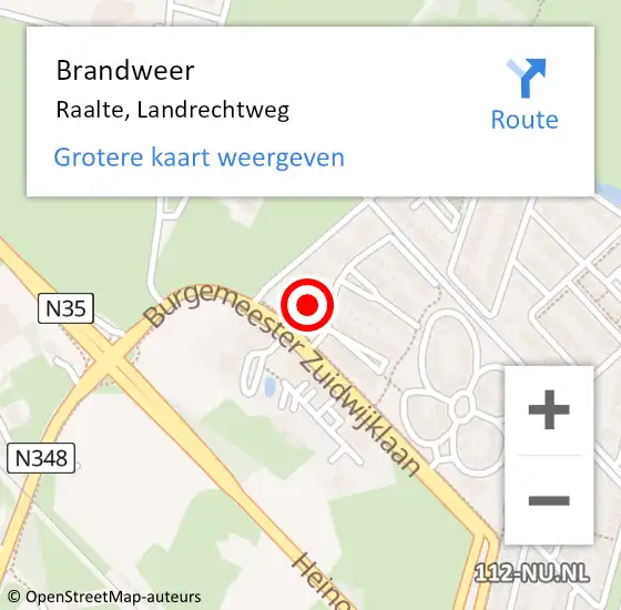 Locatie op kaart van de 112 melding: Brandweer Raalte, Landrechtweg op 17 december 2022 16:29