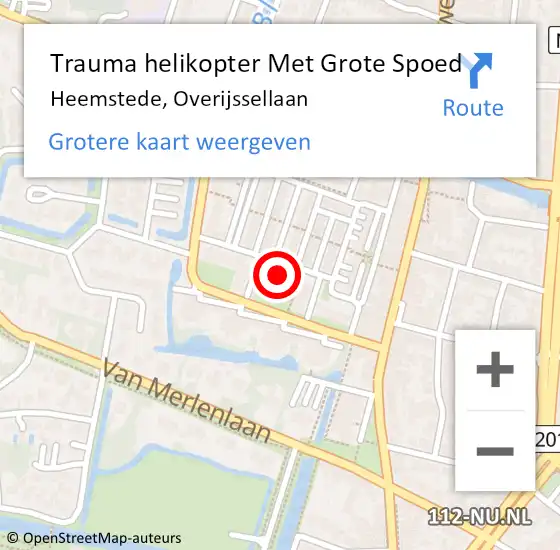 Locatie op kaart van de 112 melding: Trauma helikopter Met Grote Spoed Naar Heemstede, Overijssellaan op 17 december 2022 16:36