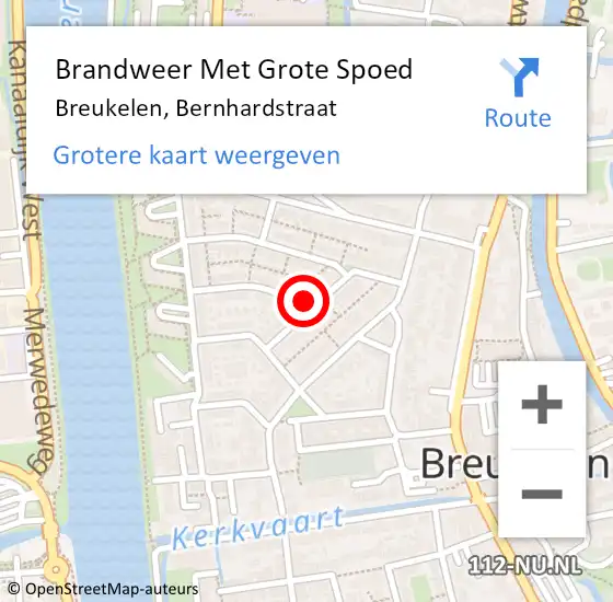 Locatie op kaart van de 112 melding: Brandweer Met Grote Spoed Naar Breukelen, Bernhardstraat op 17 december 2022 16:37