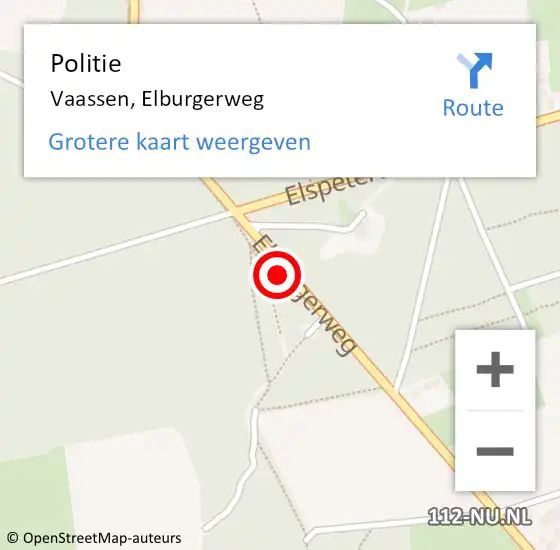 Locatie op kaart van de 112 melding: Politie Vaassen, Elburgerweg op 17 december 2022 17:14