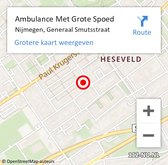 Locatie op kaart van de 112 melding: Ambulance Met Grote Spoed Naar Nijmegen, Generaal Smutsstraat op 17 december 2022 17:19
