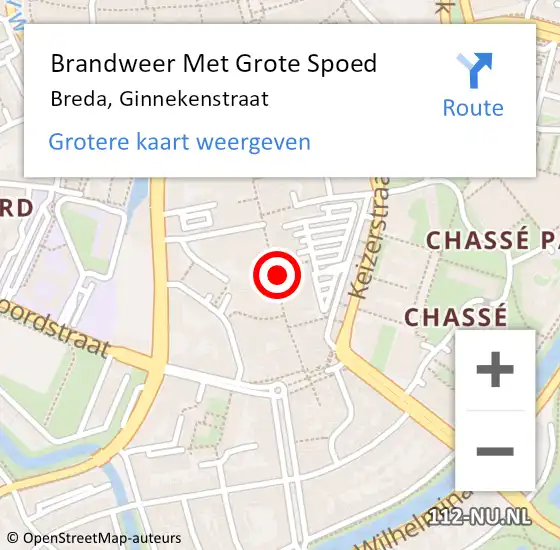 Locatie op kaart van de 112 melding: Brandweer Met Grote Spoed Naar Breda, Ginnekenstraat op 17 december 2022 17:41