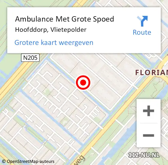 Locatie op kaart van de 112 melding: Ambulance Met Grote Spoed Naar Hoofddorp, Vlietepolder op 17 december 2022 17:52