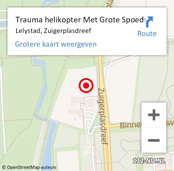 Locatie op kaart van de 112 melding: Trauma helikopter Met Grote Spoed Naar Lelystad, Zuigerplasdreef op 17 december 2022 17:56