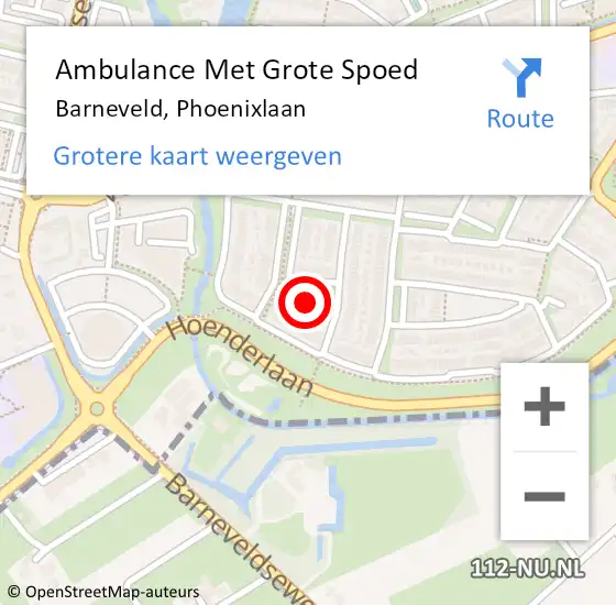 Locatie op kaart van de 112 melding: Ambulance Met Grote Spoed Naar Barneveld, Phoenixlaan op 17 december 2022 18:06