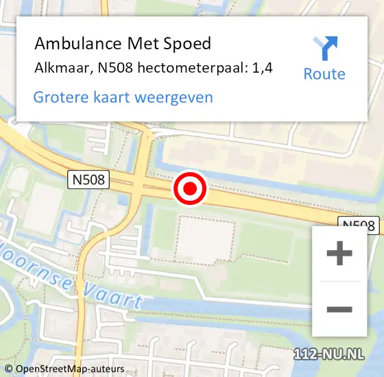 Locatie op kaart van de 112 melding: Ambulance Met Spoed Naar Alkmaar, N508 hectometerpaal: 1,4 op 17 december 2022 18:13