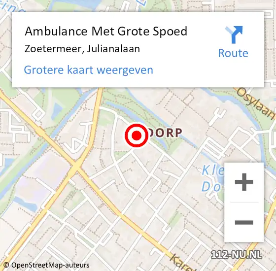 Locatie op kaart van de 112 melding: Ambulance Met Grote Spoed Naar Zoetermeer, Julianalaan op 17 december 2022 18:50