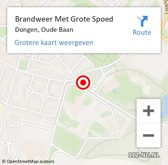 Locatie op kaart van de 112 melding: Brandweer Met Grote Spoed Naar Dongen, Oude Baan op 8 augustus 2014 18:17