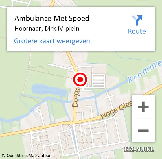 Locatie op kaart van de 112 melding: Ambulance Met Spoed Naar Hoornaar, Dirk IV-plein op 17 december 2022 19:09