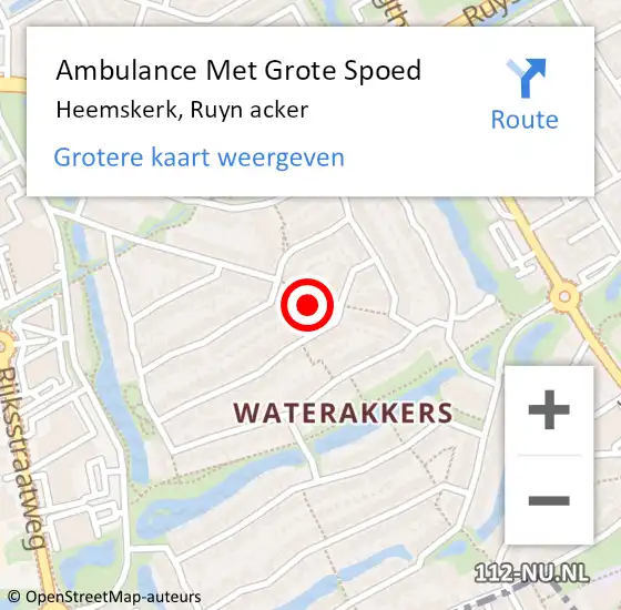 Locatie op kaart van de 112 melding: Ambulance Met Grote Spoed Naar Heemskerk, Ruyn acker op 17 december 2022 19:29