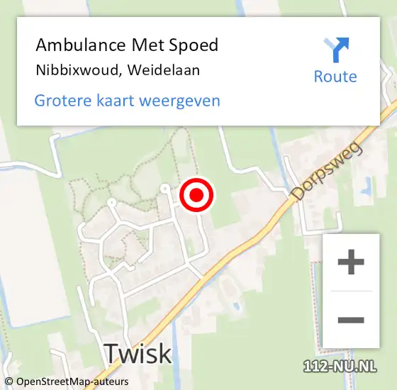 Locatie op kaart van de 112 melding: Ambulance Met Spoed Naar Nibbixwoud, Weidelaan op 17 december 2022 19:58