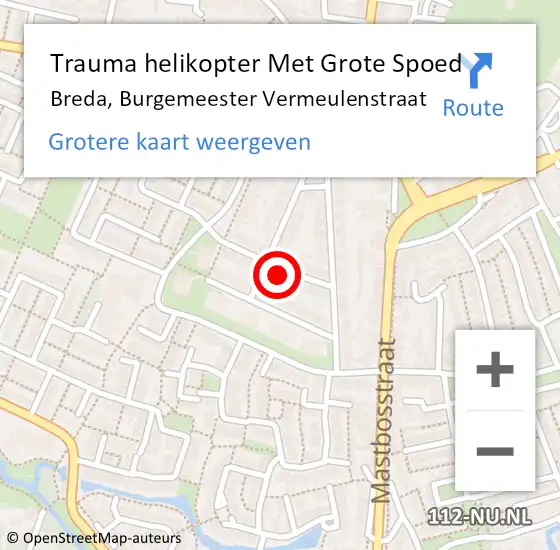 Locatie op kaart van de 112 melding: Trauma helikopter Met Grote Spoed Naar Breda, Burgemeester Vermeulenstraat op 17 december 2022 20:01