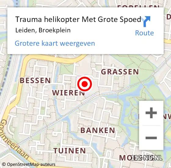 Locatie op kaart van de 112 melding: Trauma helikopter Met Grote Spoed Naar Leiden, Broekplein op 17 december 2022 20:33
