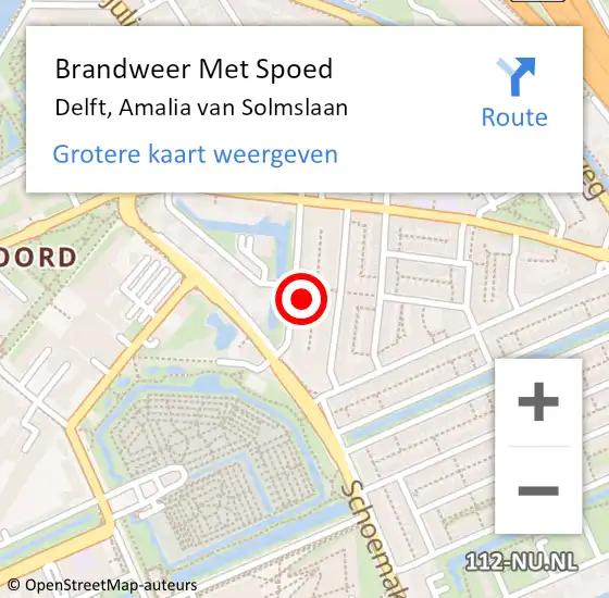 Locatie op kaart van de 112 melding: Brandweer Met Spoed Naar Delft, Amalia van Solmslaan op 17 december 2022 20:40
