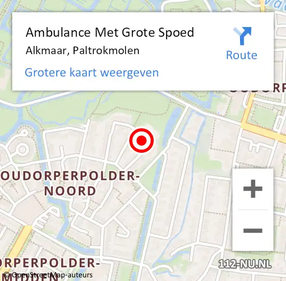 Locatie op kaart van de 112 melding: Ambulance Met Grote Spoed Naar Alkmaar, Paltrokmolen op 17 december 2022 20:51