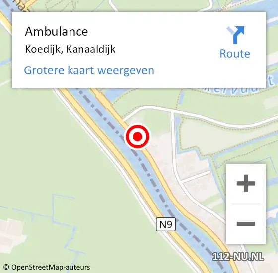 Locatie op kaart van de 112 melding: Ambulance Koedijk, Kanaaldijk op 17 december 2022 21:03