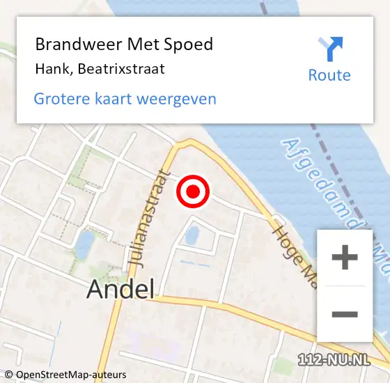 Locatie op kaart van de 112 melding: Brandweer Met Spoed Naar Hank, Beatrixstraat op 17 december 2022 21:17