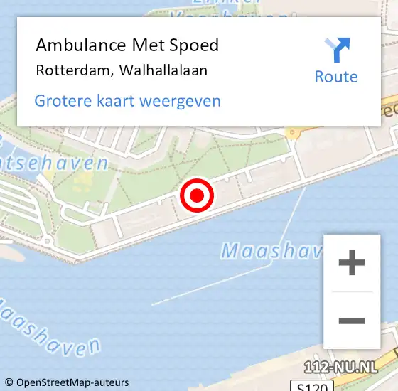 Locatie op kaart van de 112 melding: Ambulance Met Spoed Naar Rotterdam, Walhallalaan op 17 december 2022 21:38