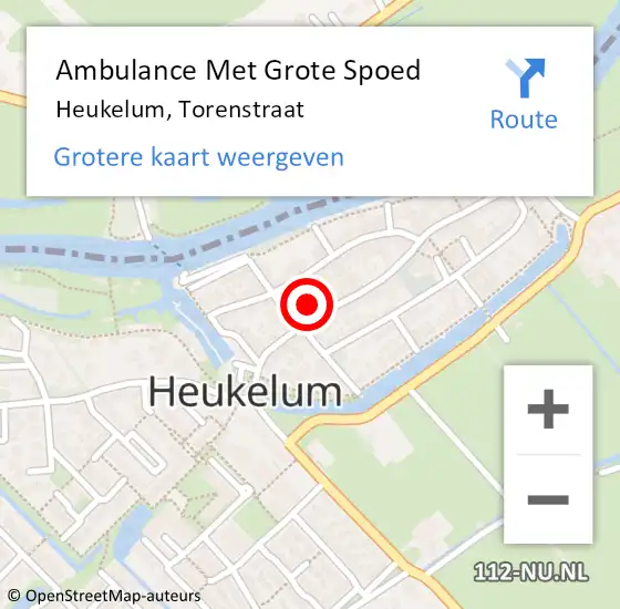 Locatie op kaart van de 112 melding: Ambulance Met Grote Spoed Naar Heukelum, Torenstraat op 17 december 2022 21:48