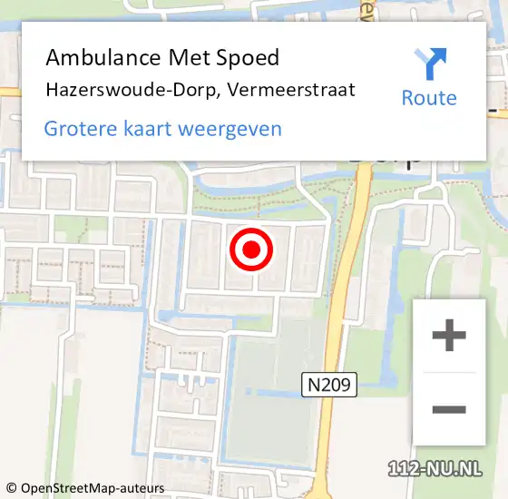 Locatie op kaart van de 112 melding: Ambulance Met Spoed Naar Hazerswoude-Dorp, Vermeerstraat op 17 december 2022 21:51