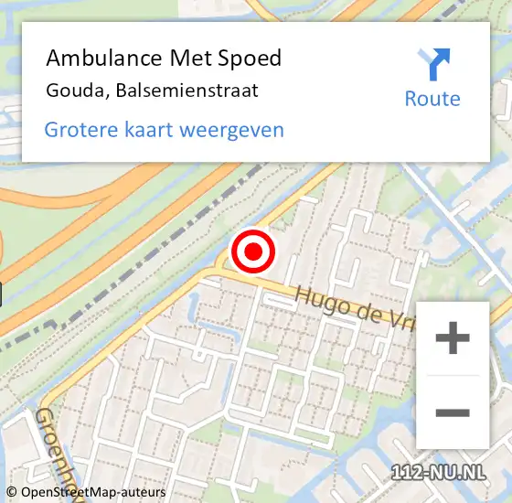 Locatie op kaart van de 112 melding: Ambulance Met Spoed Naar Gouda, Balsemienstraat op 17 december 2022 22:01