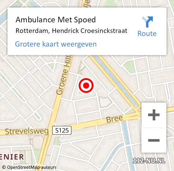Locatie op kaart van de 112 melding: Ambulance Met Spoed Naar Rotterdam, Hendrick Croesinckstraat op 17 december 2022 22:02