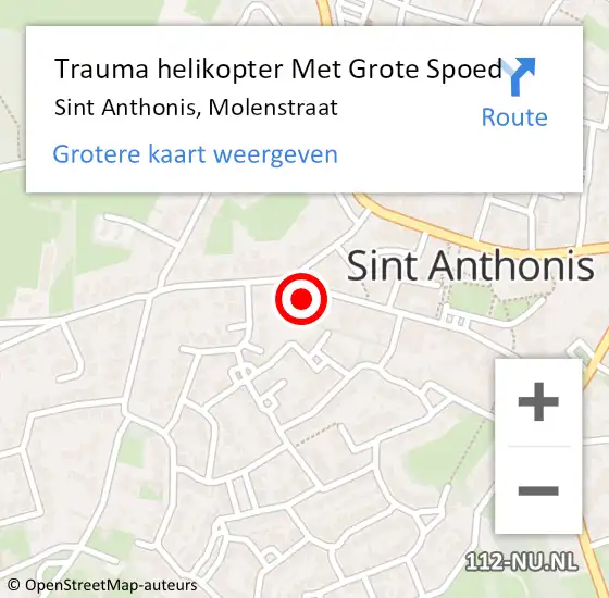 Locatie op kaart van de 112 melding: Trauma helikopter Met Grote Spoed Naar Sint Anthonis, Molenstraat op 17 december 2022 22:39