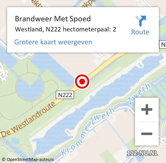 Locatie op kaart van de 112 melding: Brandweer Met Spoed Naar Westland, N222 hectometerpaal: 2 op 17 december 2022 22:40
