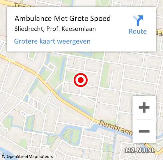 Locatie op kaart van de 112 melding: Ambulance Met Grote Spoed Naar Sliedrecht, Prof. Keesomlaan op 17 december 2022 22:56