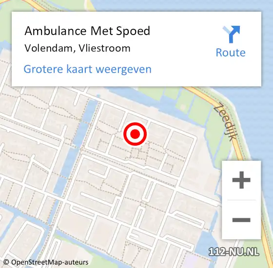 Locatie op kaart van de 112 melding: Ambulance Met Spoed Naar Volendam, Vliestroom op 17 december 2022 23:38