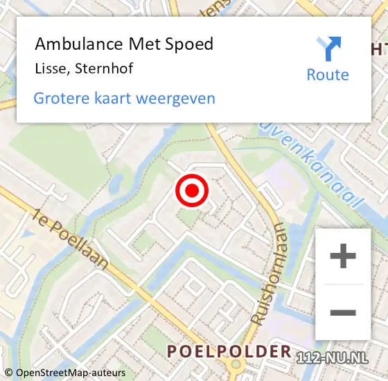 Locatie op kaart van de 112 melding: Ambulance Met Spoed Naar Lisse, Sternhof op 17 december 2022 23:58