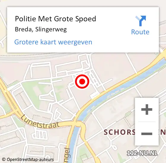 Locatie op kaart van de 112 melding: Politie Met Grote Spoed Naar Breda, Slingerweg op 18 december 2022 00:09