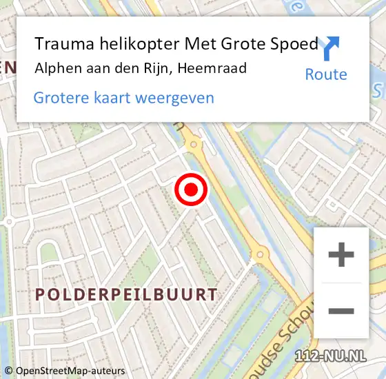 Locatie op kaart van de 112 melding: Trauma helikopter Met Grote Spoed Naar Alphen aan den Rijn, Heemraad op 18 december 2022 00:16