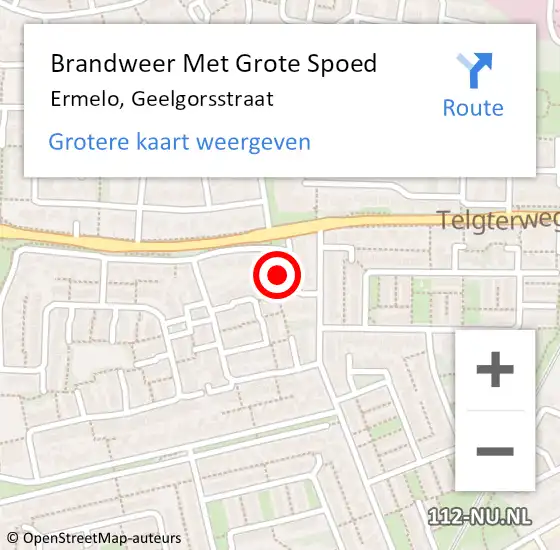 Locatie op kaart van de 112 melding: Brandweer Met Grote Spoed Naar Ermelo, Geelgorsstraat op 18 december 2022 00:31