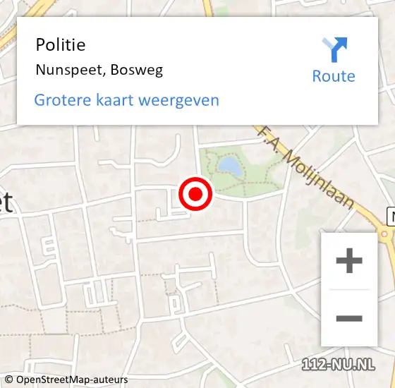 Locatie op kaart van de 112 melding: Politie Nunspeet, Bosweg op 18 december 2022 00:34